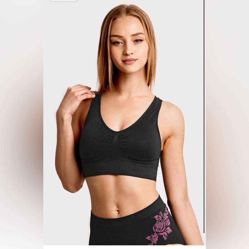 Sofra Ladies Seamless Racerback Sports Plus Size Bra - Black